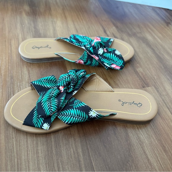 Tropical Floral Print Bow Slide Sandals - Picture 12 of 15